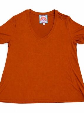 Johnny Was Favorite Short Sleeve V-Neck T-Shirt | Rust Orange | Size L | EUC
